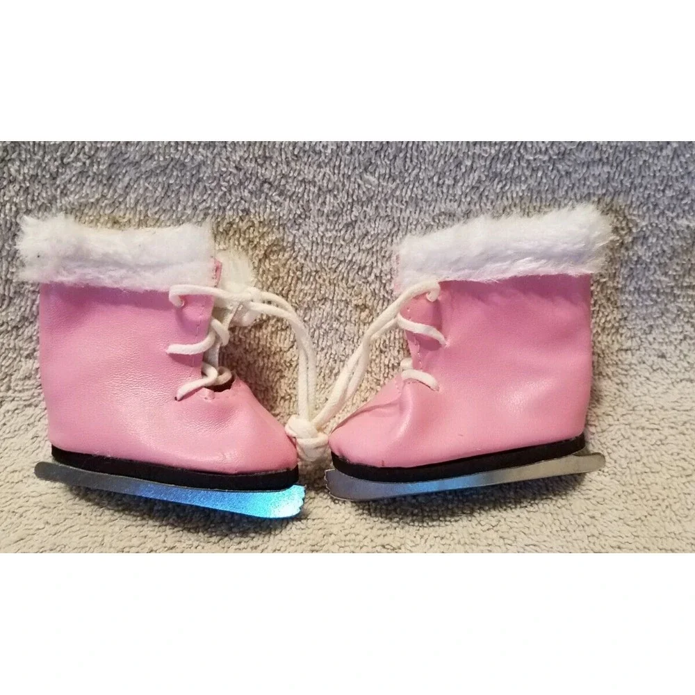 Pink  Fur Trimmed Ice Skates Fits 18 inch American Girl Dolls &‎ white Beret Hat